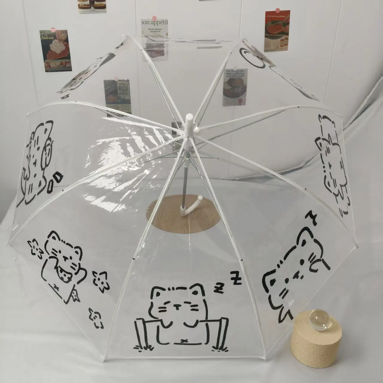 Vollautomatischer PVC-Regenschirm mit Katzenmuster, Transparent und Faltbar, Wasserdicht und Windbeständig, mit Künstlerischem Aussehen Image