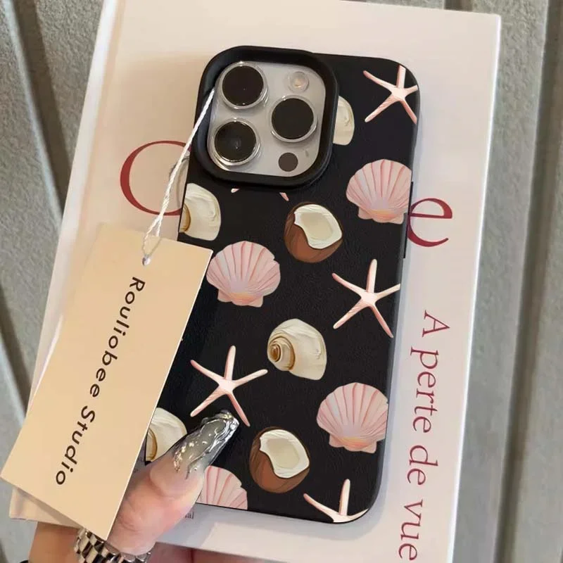 Handyhülle für iPhone 16 15 14 13 12 11 Pro Max XR XS X Max 16E 16 Plus Kokosnussschale Seestern Muster Silikon weiche TPU-Abdeckung Image