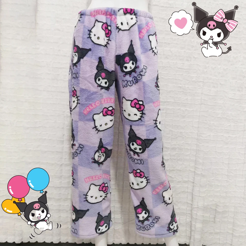 Kawaii Kuromi Damen Warme Pyjamahose Anime Hello Kitty Cartoon Weite Hose Hausanzug Pyjamahose Shorts Süßes Mädchengeschenk