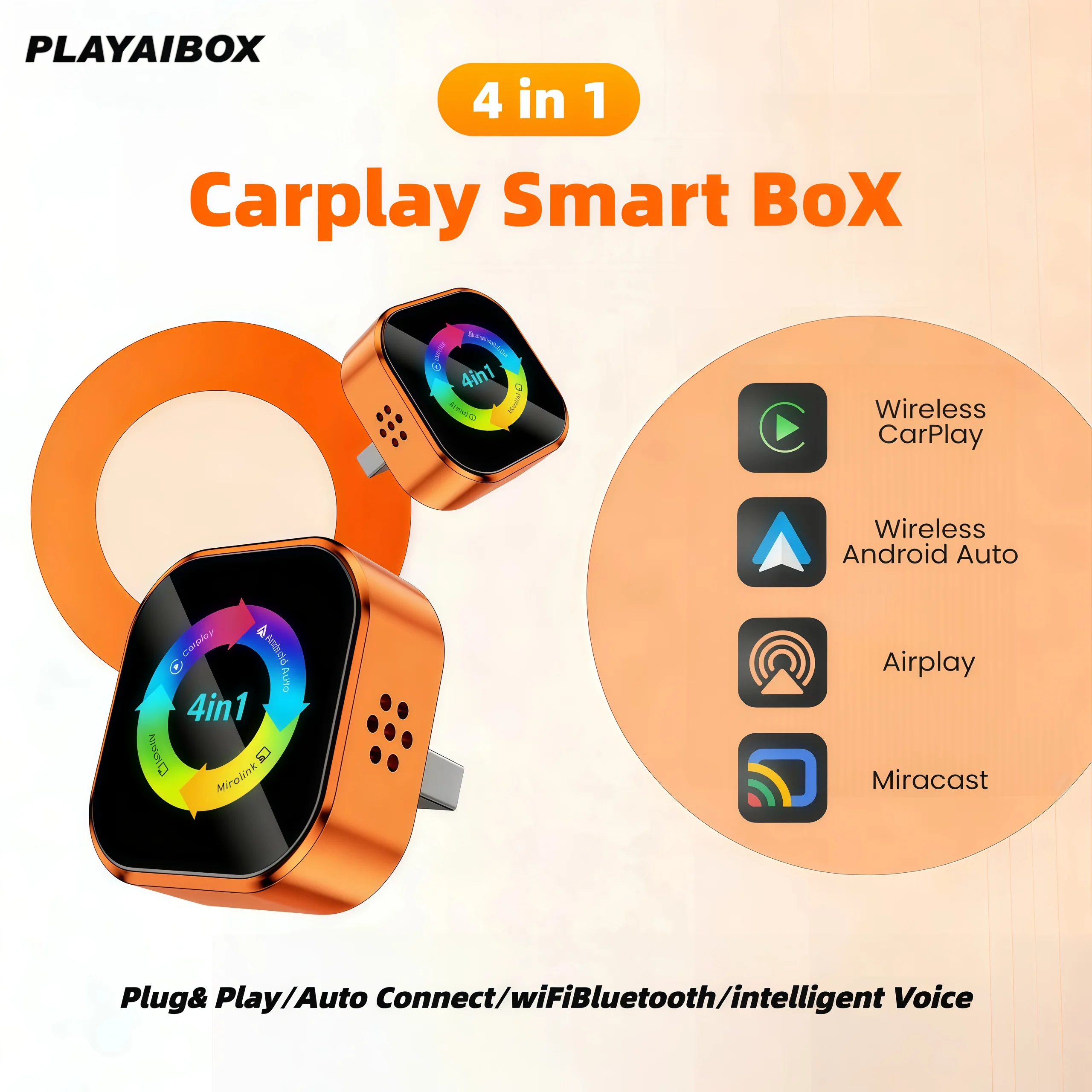 4-in-1 Wireless CarPlay Adapter Smart Box: Kabelgebunden zu Kabellos, Mirror Link, Plug & Play, passend für 98% aller Automodelle, für Apple & Android Auto Image