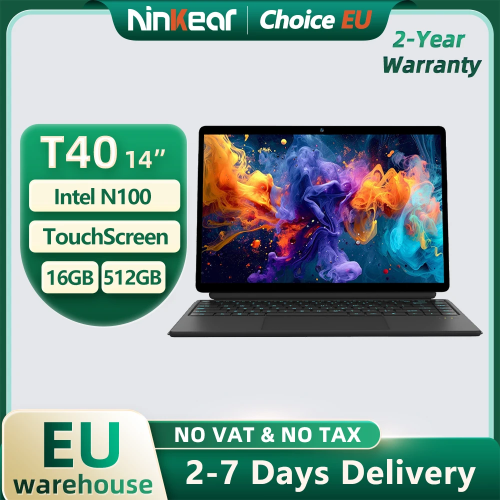 Ninkear T40 Tablet Mini-Laptop 14 Zoll 2-in-1 Intel N100 16GB+512GB 1200P IPS Touchscreen Windows 11 Notebook Kostenloser Versand Image