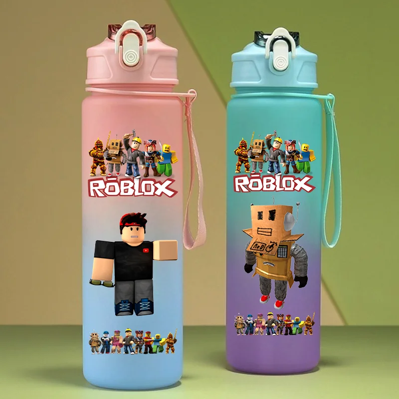 750ml Farbverlauf-Wasserflasche Roblox Anime Cartoon Trinkflasche mit Strohhalm für Schüler Täglicher Bedarf Gourde Jungen Urlaubsgeschenk Image