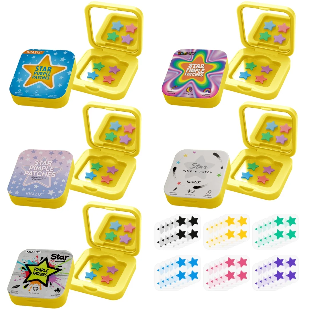 60 Stück mehrfarbige Stern-Akne-Pflaster werden mit einem Schminkspiegel geliefert. Tragen Sie es jederzeit, um Ihr Make-up zu berühren. Bunte s Image