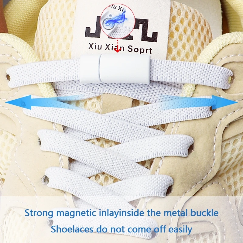 1 Paar/2 Paar 8MM Breite Elastische Schnürsenkel mit Metallschnalle Magnetische Schnürsenkel für Sneaker Ohne Binden für Erwachsene und Kinder Schuhzubehör Image