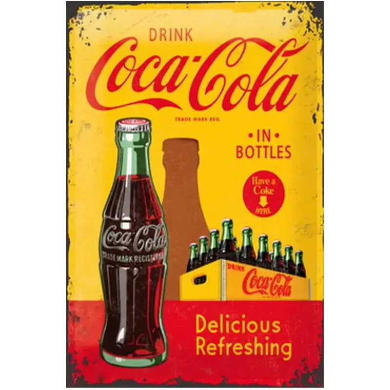 Coca-Cola Blechschild Metallposter Vintage Wanddekoration, Coca-Cola in Flaschen, für Kneipen, Restaurants, Cafés, Clubs, Plakette, Männerhöhle Wanddekoration