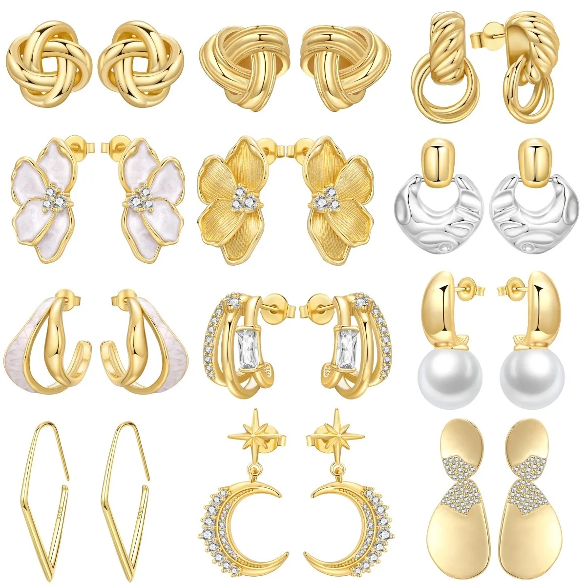 MISEFF S925 Sterling Silber Ohrringe, vielseitige modische Ohrstecker, 18 Karat vergoldete Ohrringe, origineller Schmuck, Geburtstagsgeschenk Image