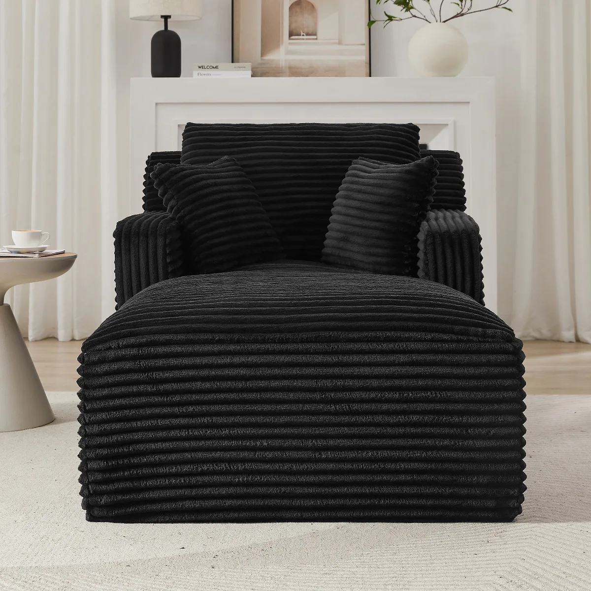 Modernes Cord-Chaiselongue-Sofa, bequemes Schlafsofa, keine Montage erforderlich, für Wohnzimmer, Büro & Apartment Image