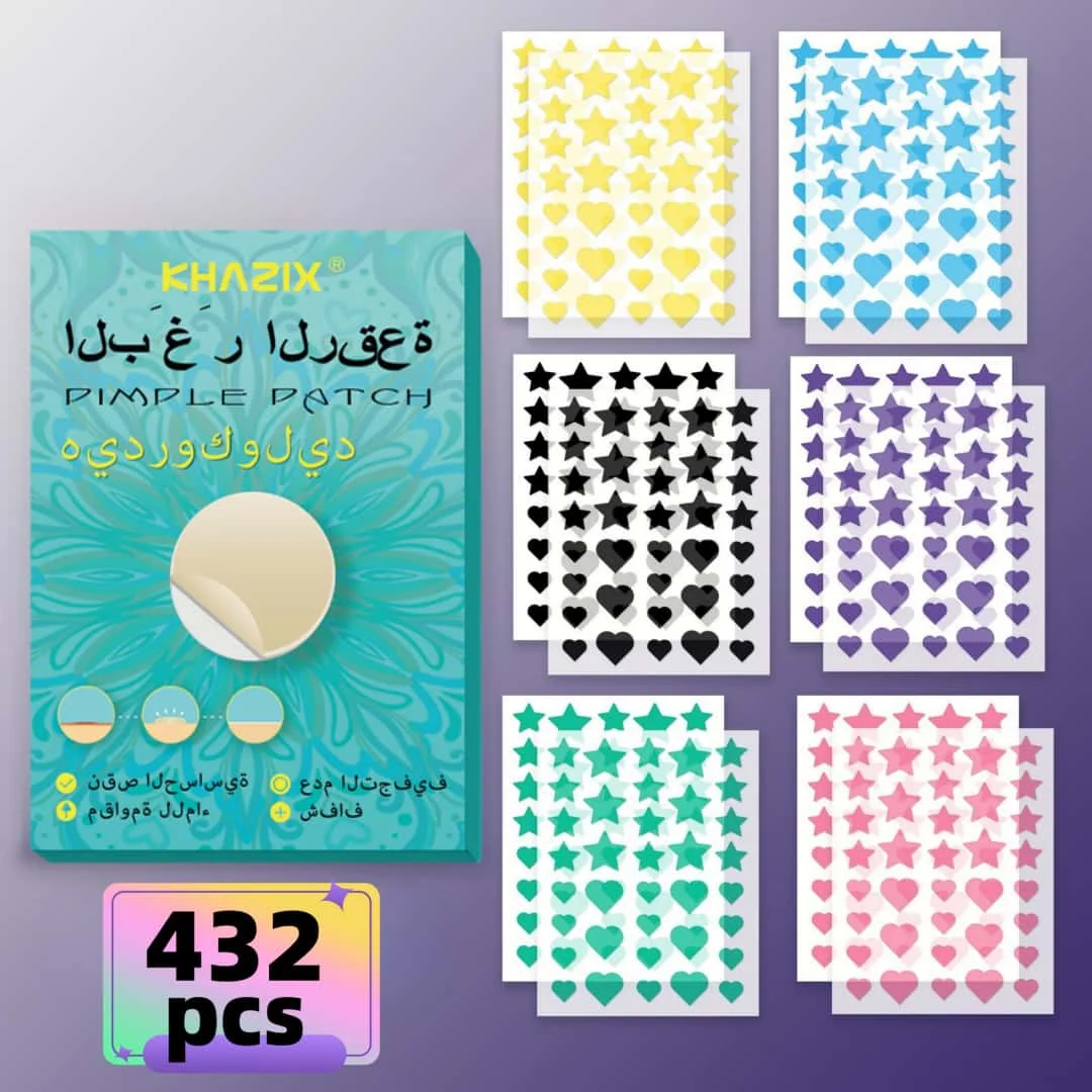 432 Stück sternförmige, herzförmige, doppelseitige Akne-Pflaster. Sanfte und nicht reizende Akne-Pflaster, die Akne-Makel abdeckt Image