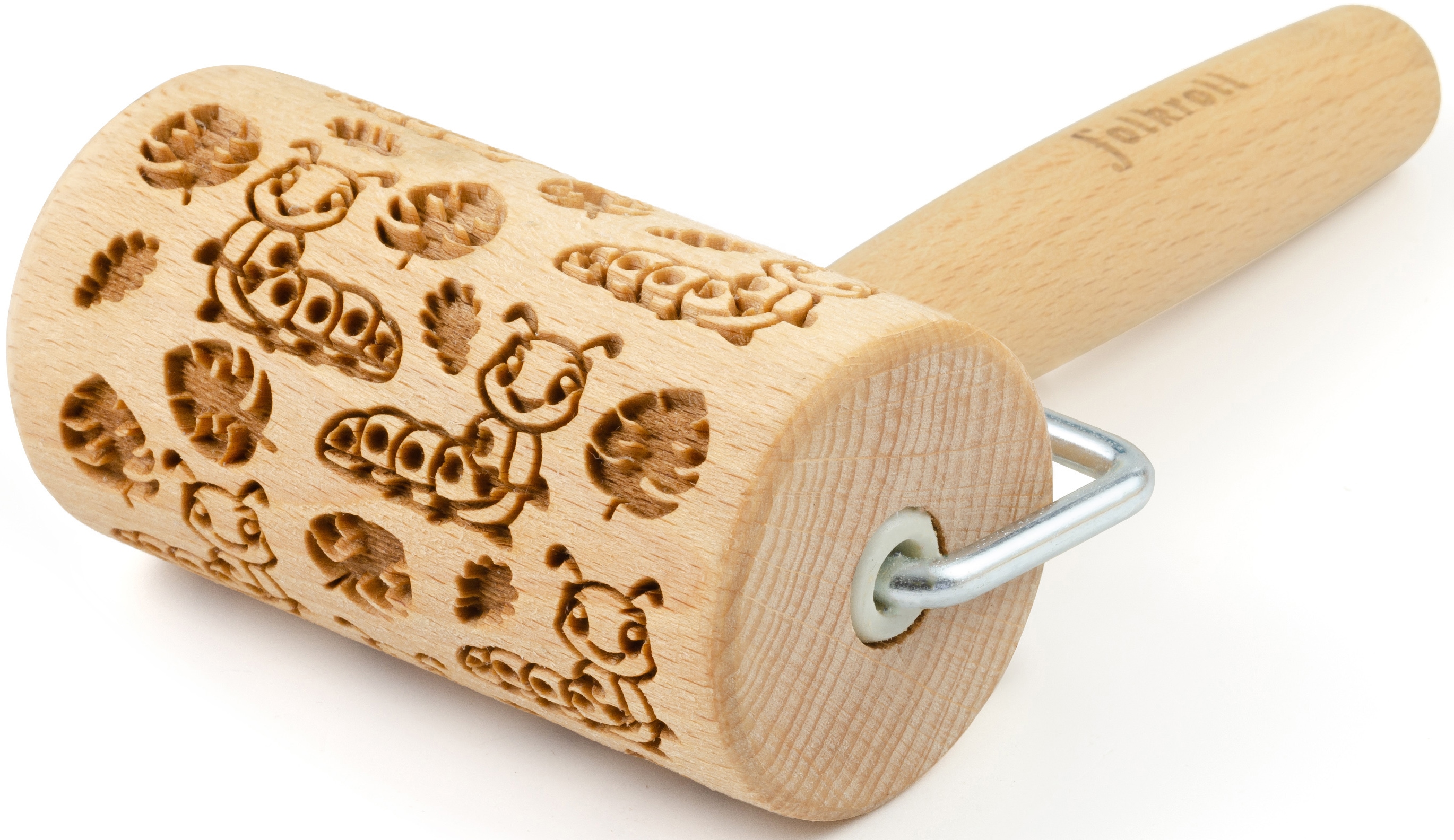 Teigroller FOLKROLL "Raupen", braun (holzfarben), L:16,5cm Ø:5,5cm, Massivholz, Teigroller, Keksteig im Handumdrehen mit Motiv versehen Image