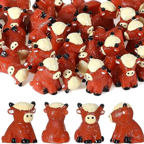 30 Mini-Hochlandrinderfiguren aus Kunstharz, kleine Tiere für Garten, Mikrolandschaft, Puppenhaus, Moos-Terrarien und Tortendekoration