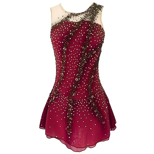 Eiskunstlaufkleid Mädchen Eislaufen Kleid Violett Schwarz Gelb Patchwork Offener Rücken Dehnbar Training Wettbewerb Eiskunstlaufkleidung Klassisch Kristall / Strass Ärmellos Eislaufen Eiskundstlauf Image