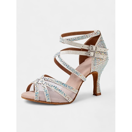 Damen-Mesh-Latein-Tanzschuhe mit Kristallriemen – ideal für Gesellschaftstanz und Salsa Image