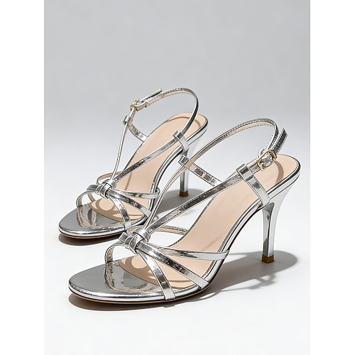 Silberne Riemchen-Stiletto-Pumps für Damen – elegante, minimalistische Schuhe für Cocktailpartys Image