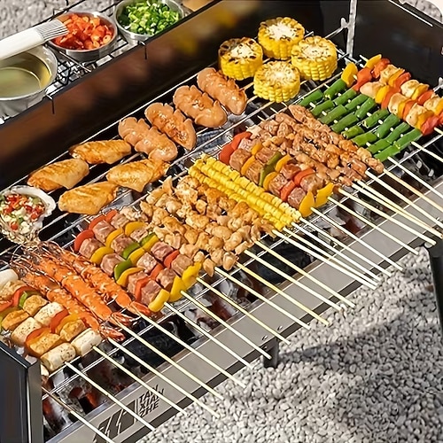 500 Stück 3 mm dicke Einweg-Grillspieße für den Heimgebrauch, Bambusspieße für Picknicks und Grillpartys im Freien, geeignet für Hähnchen, Bratspieße, Würstchen und Fleischspieße Image