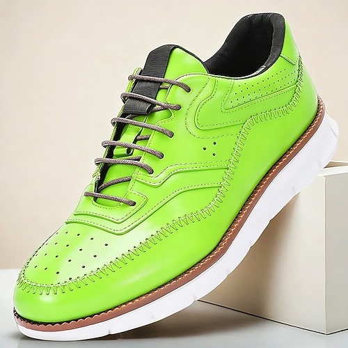 Grüne Herren-Sneaker aus echtem Leder – atmungsaktives Wingtip-Design, elegante Freizeitschuhe, geeignet für Büro, Party und Alltag Image