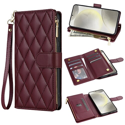 Handy Hülle Handyhüllen Für Samsung Galaxy S26 S26 Plus S26 Ultra Brieftaschenhülle Reisverschluss Vollschutz Mit Handgelenkschlaufe Geometrisches Muster PU-Leder Image