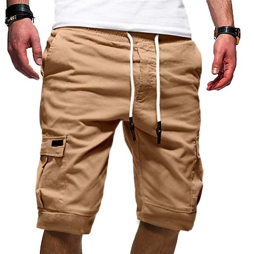 Herren Cargo-Shorts Kordelzug Sportlich Mehrere Taschen Einfach Knielang Streetwear Punk Gothic Schwarz Weiß Mikroelastisch Image