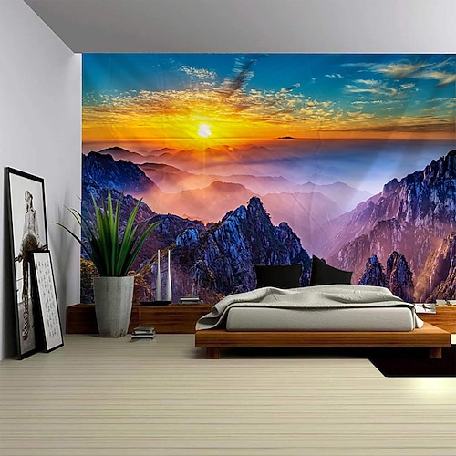 Moderner Wandteppich mit tropischer Wald- und Wasserfalllandschaft für Schlafzimmer, Wohnzimmer, Studentenwohnheim, Universitätszimmer, Heimdekoration – Fotohintergrund Image