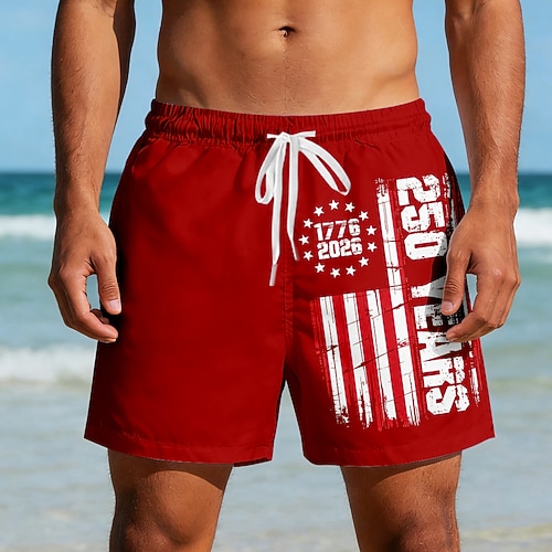 Herren 250. Jahrestag des Unabhängigkeitstages der USA am 4. Juli US Flagge 1776 Badehosen Badeshorts Boardshorts Mittlere Taille Patriotisch Ferien Seitentaschen Netzfutter Elastischer Kordelzug in Image