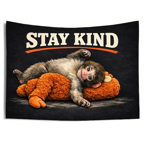 Team Punch Monkey Wandteppich, lustiges Tiermotiv, niedliches Affenbaby, Zimmerdeko, schwarzer Humor, Studentenwohnheimdeko, Schlafzimmer, Wohnzimmer, ästhetischer Wandteppich, Geschenk für Freunde Image