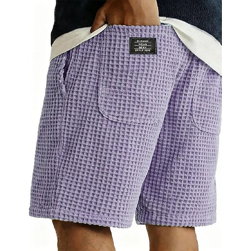Herren Waffel-Shorts Shorts Freizeitshorts Tasche Elastischer Bund Rein Einfach Komfort Atmungsaktiv Knielang Lässig Outdoor Urlaub Urlaub Mode Schwarz Weiß Mikroelastisch Image