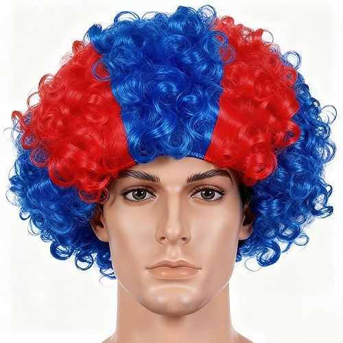 Dreifarbig gestreifte Afro-Perücke – lockiges Haar in den Farben der Nationalflagge für Sportfans Image