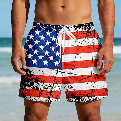 Herren 250. Jahrestag des Unabhängigkeitstages der USA am 4. Juli US Flagge Patriotisch Badehosen Badeshorts Boardshorts Mittlere Taille Lässig Ferien Seitentaschen Netzfutter Elastischer Kordelzug Image