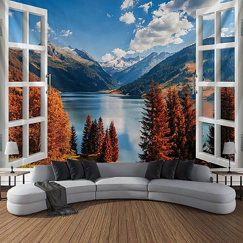 Tapisserie Banner Decke Fenster 3D Schlafzimmer Wohnzimmer Wohnheim Jugendzimmer Studentenwohnheim Wandveranda Wohndeko Image