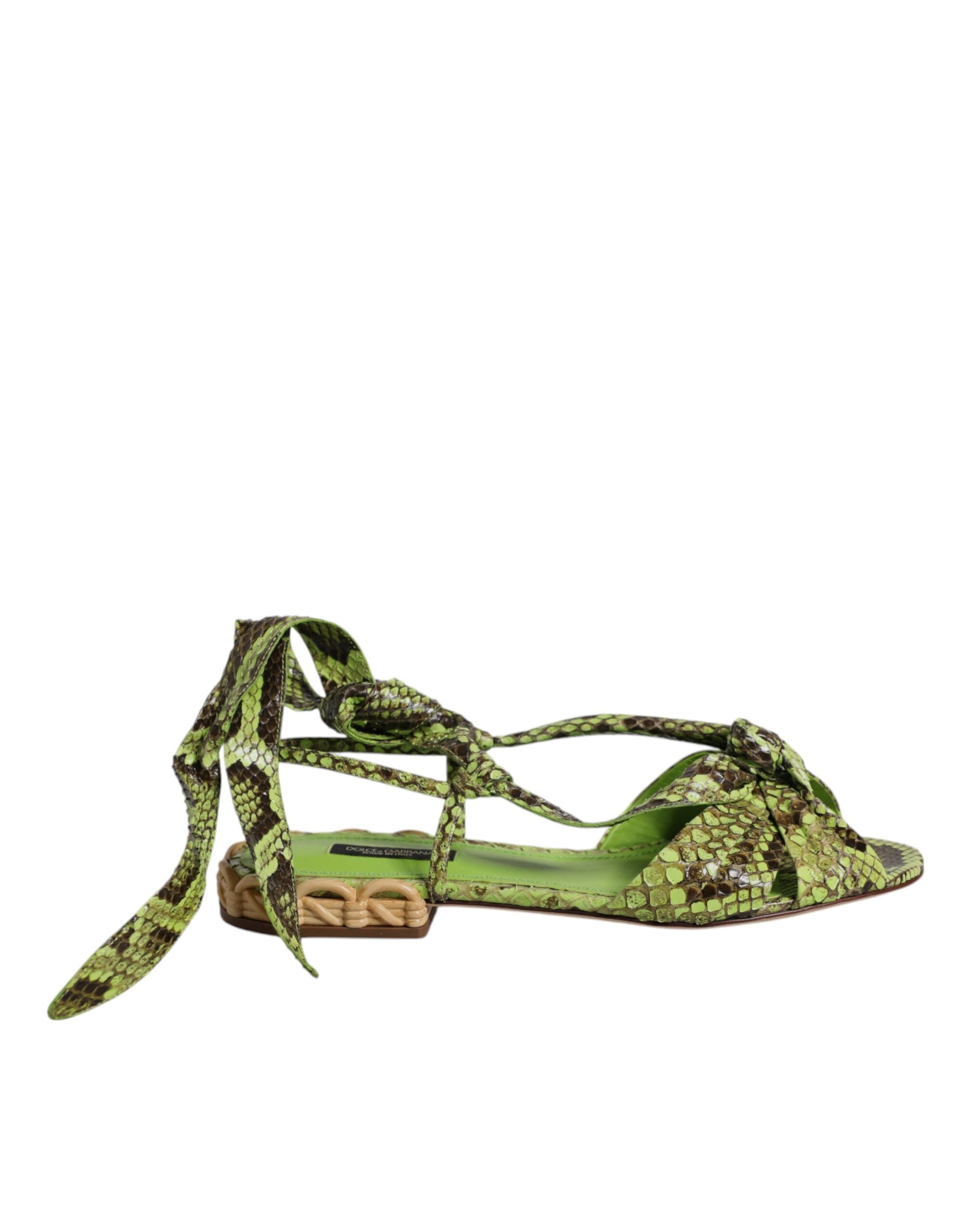 Dolce & Gabbana Grüne Tierdruck Knöchelriemen Sandalen Schuhe