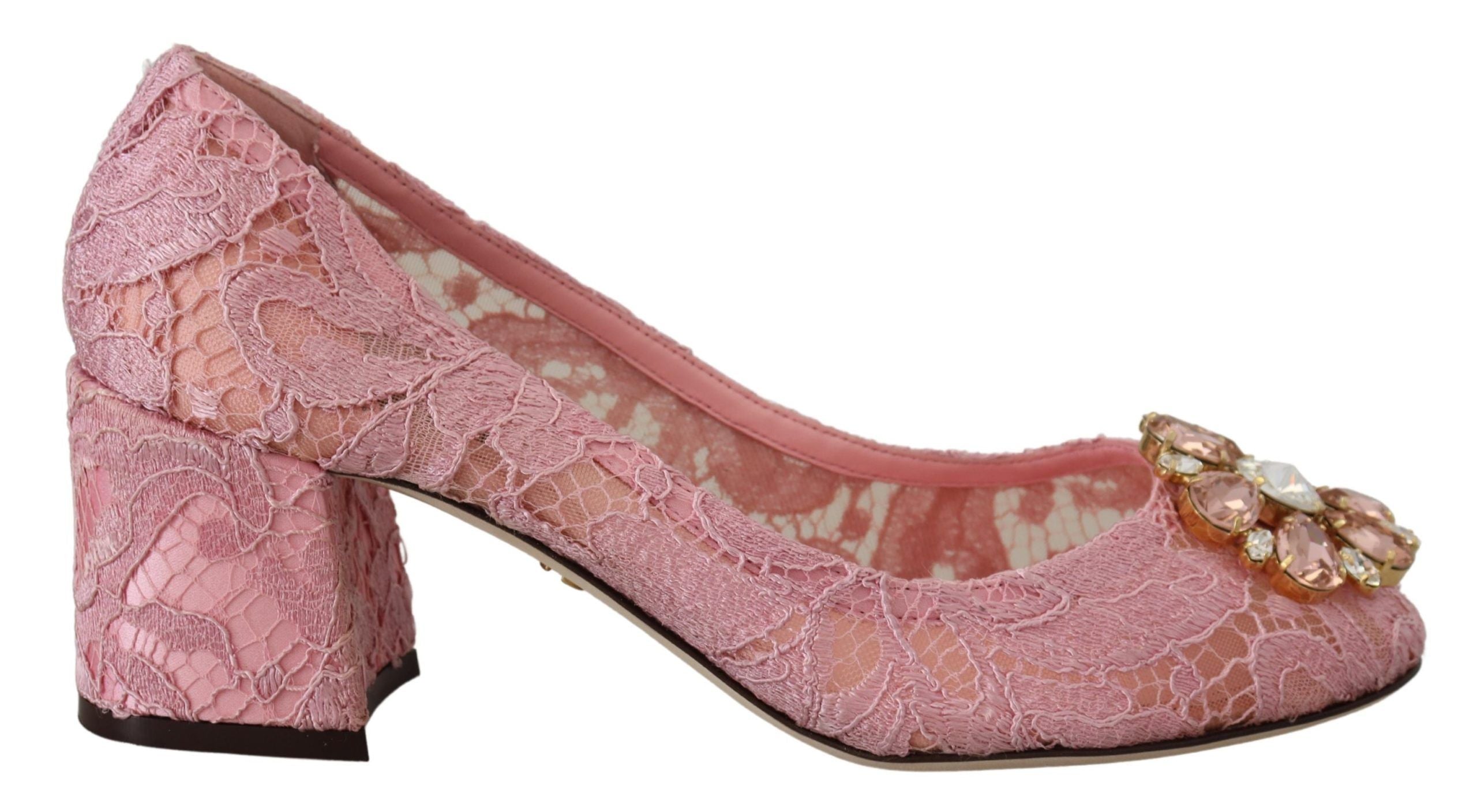 Dolce & Gabbana Pink Taormina Spitzen-Kristall-High Heels Pastell-Schuhe