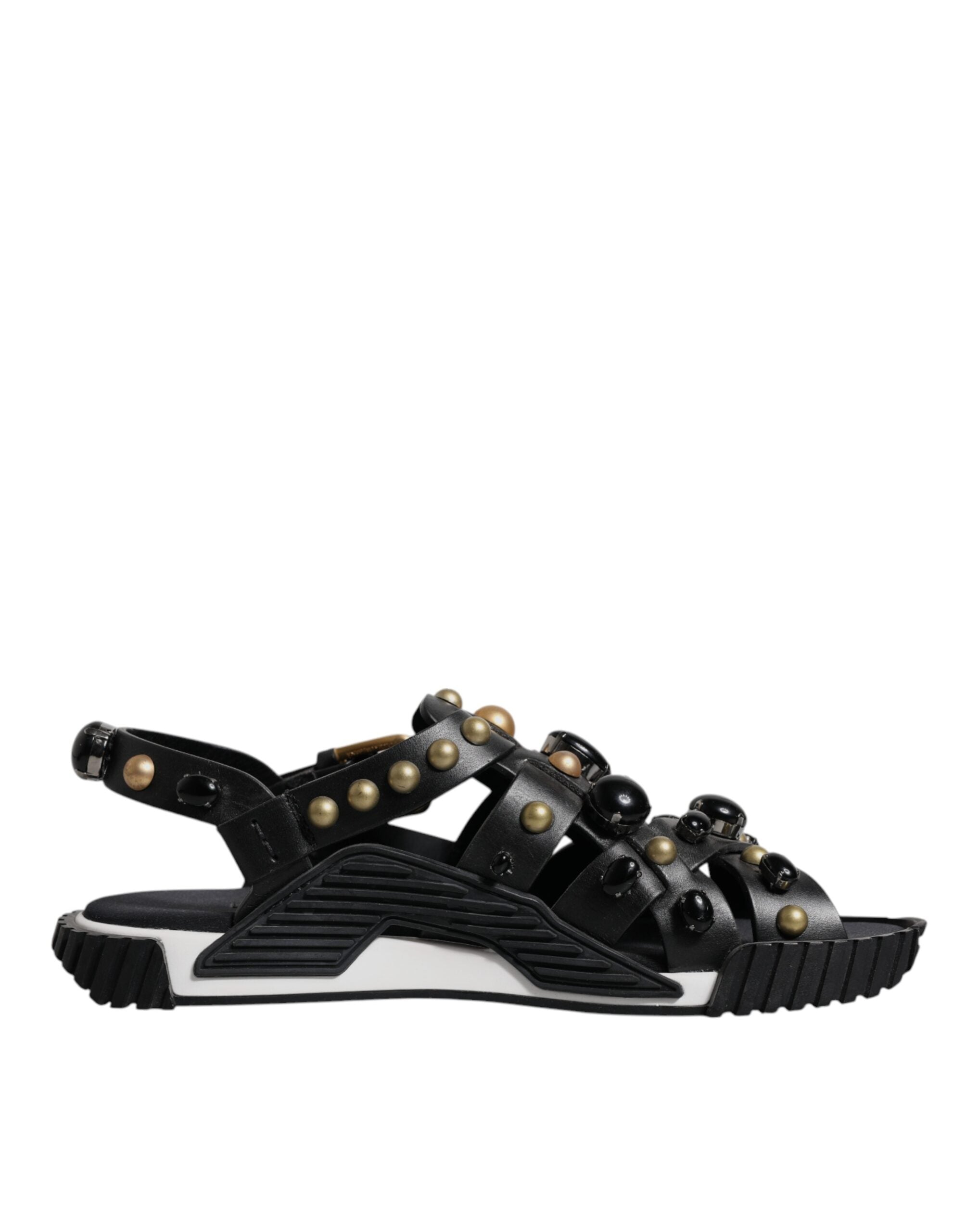 Dolce & Gabbana Schwarze Leder Nieten Slides Sandalen Schuhe