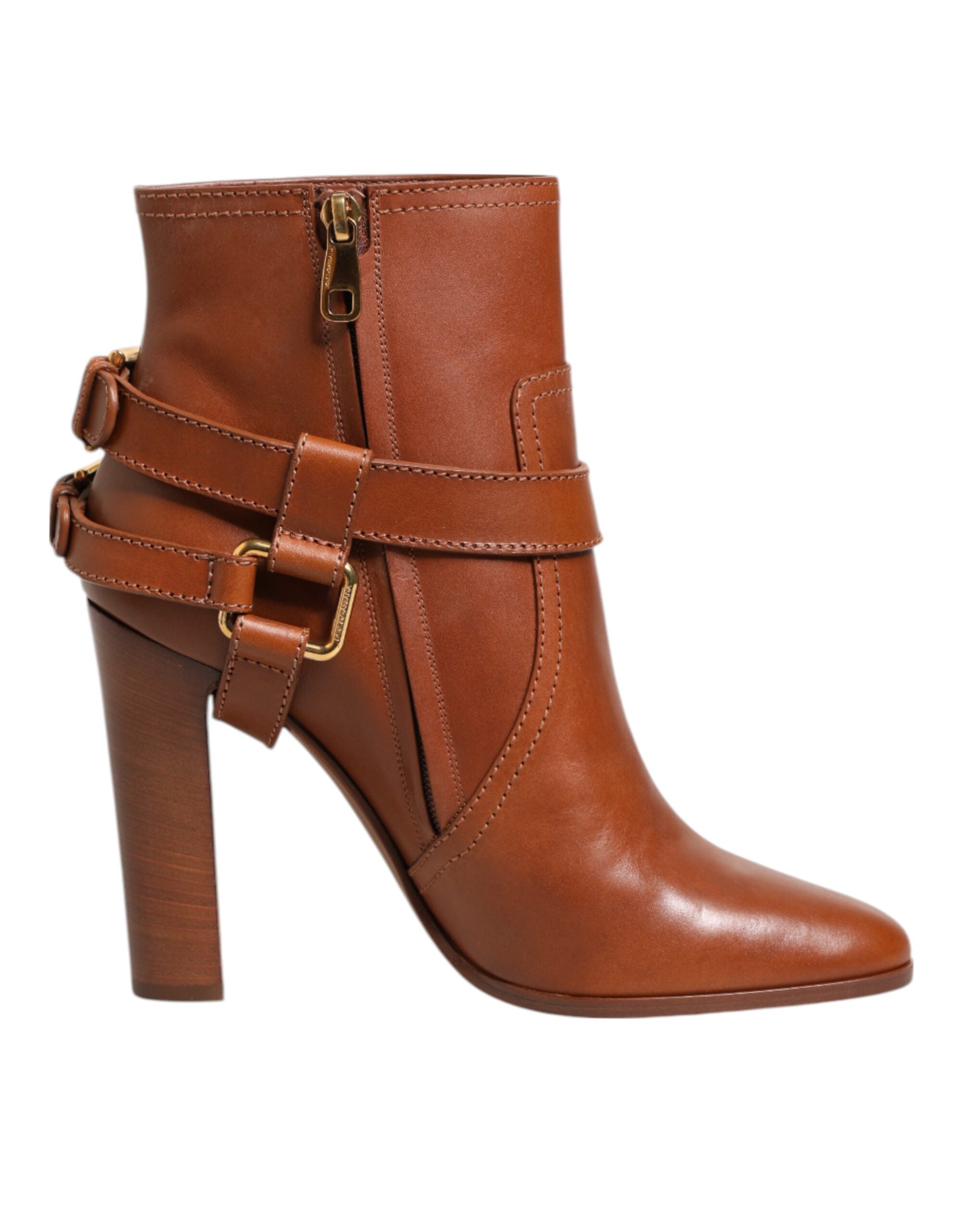 Dolce & Gabbana Braune Leder DG Logo Schnallen Stiefeletten Schuhe
