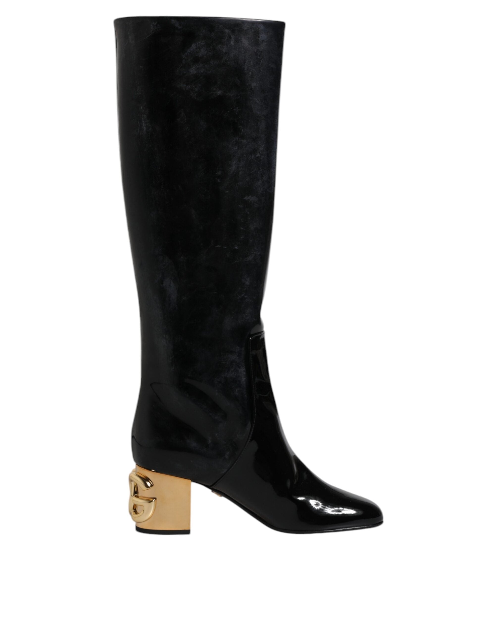 Dolce & Gabbana Schwarze Lackleder Vally Hohe Stiefel Schuhe