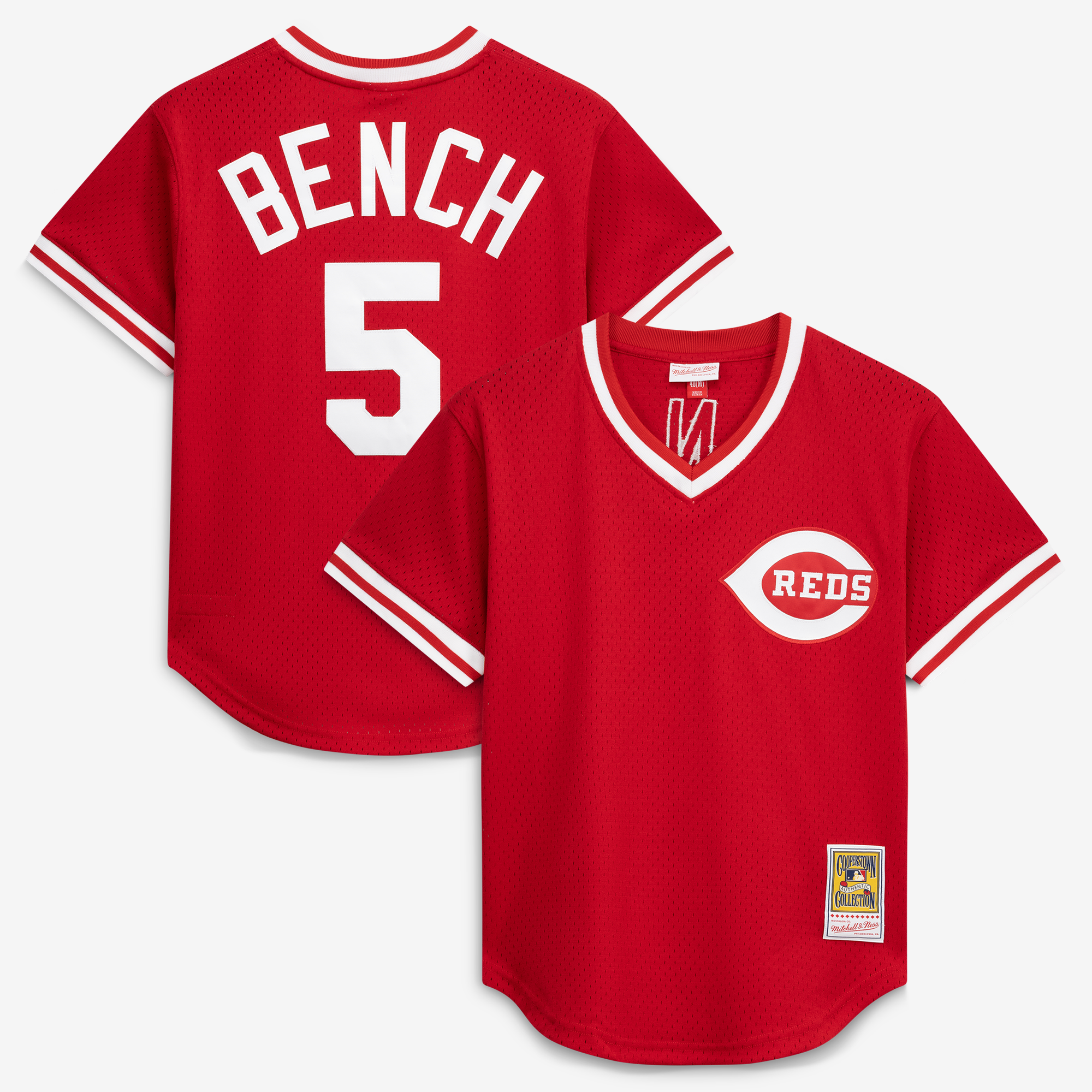"Mitchell & Ness Johnny Bench Scarlet Cincinnati Reds Authentic Batting Practice Jersey für Herren" Image