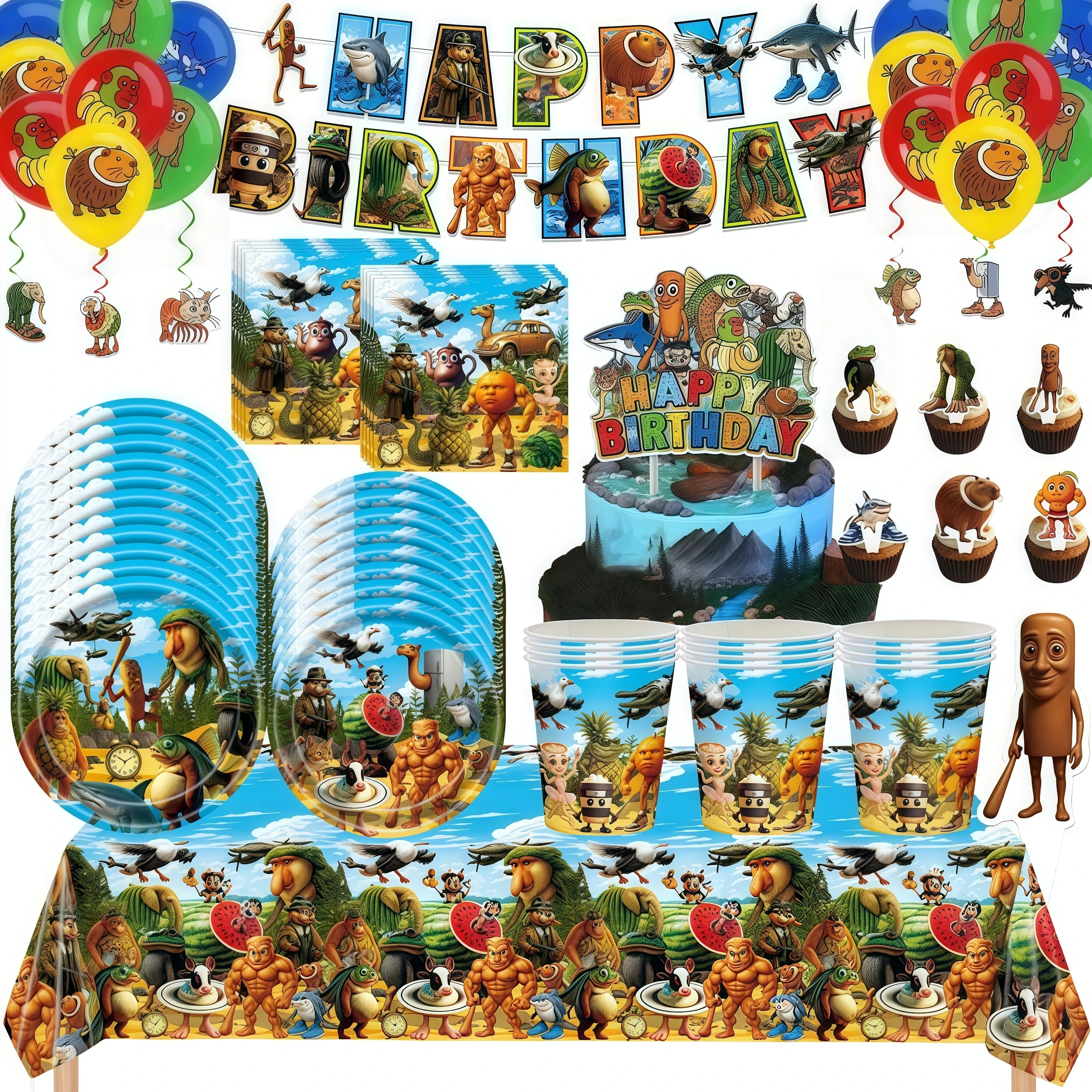 Italienische Gehirnrot Geburtstag Party Dekoration Tung Tung Sahur Tralalo Geschirr Tasse Teller Ballon Banner Baby Shower Party Supplies