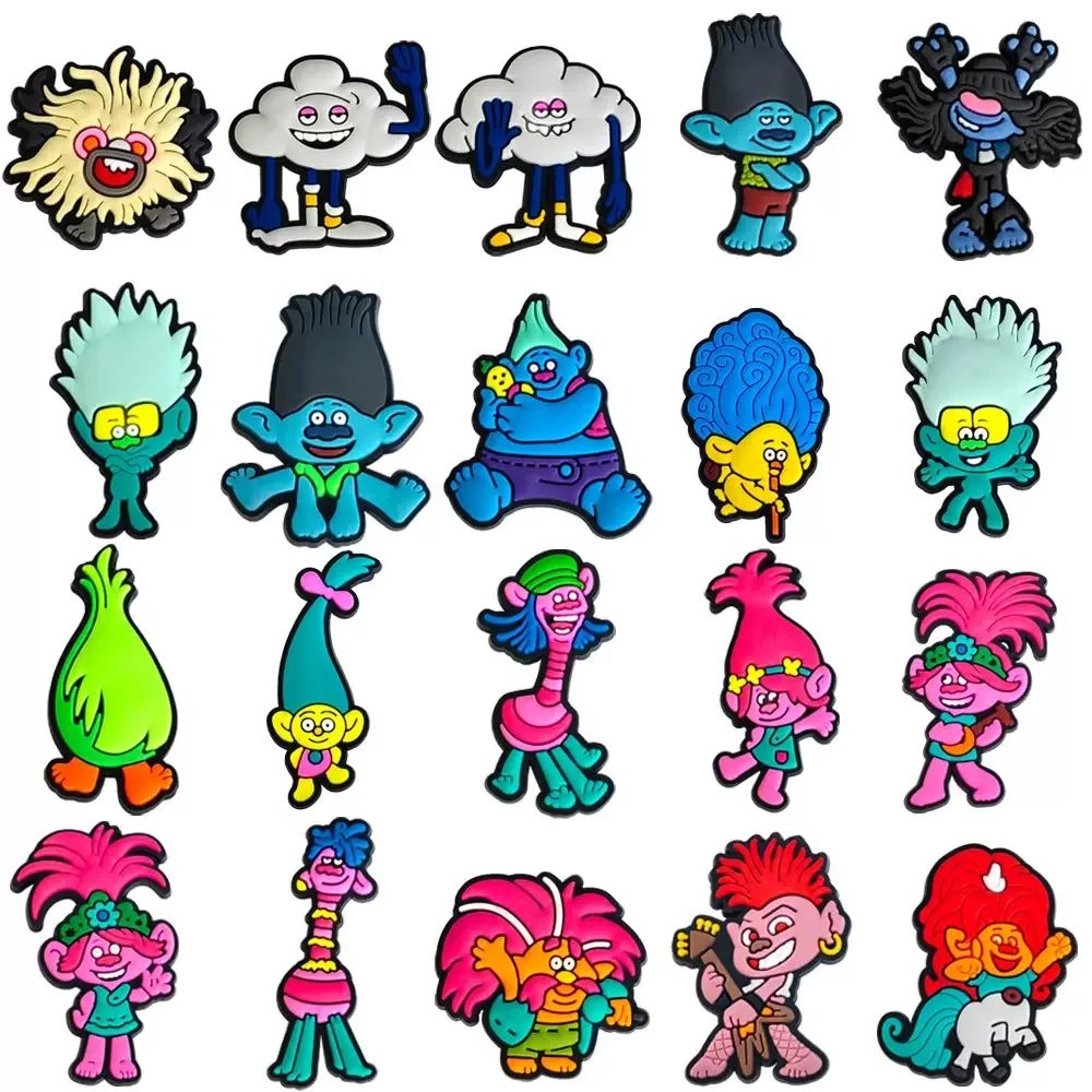 10/20 Stück Trolls Cartoon-Serie Schuh-Charms, Zubehör für Crocs, Slides, Clogs, Sandalen, Schuhdekorationen, Schnallen, Unisex-Partygeschenke