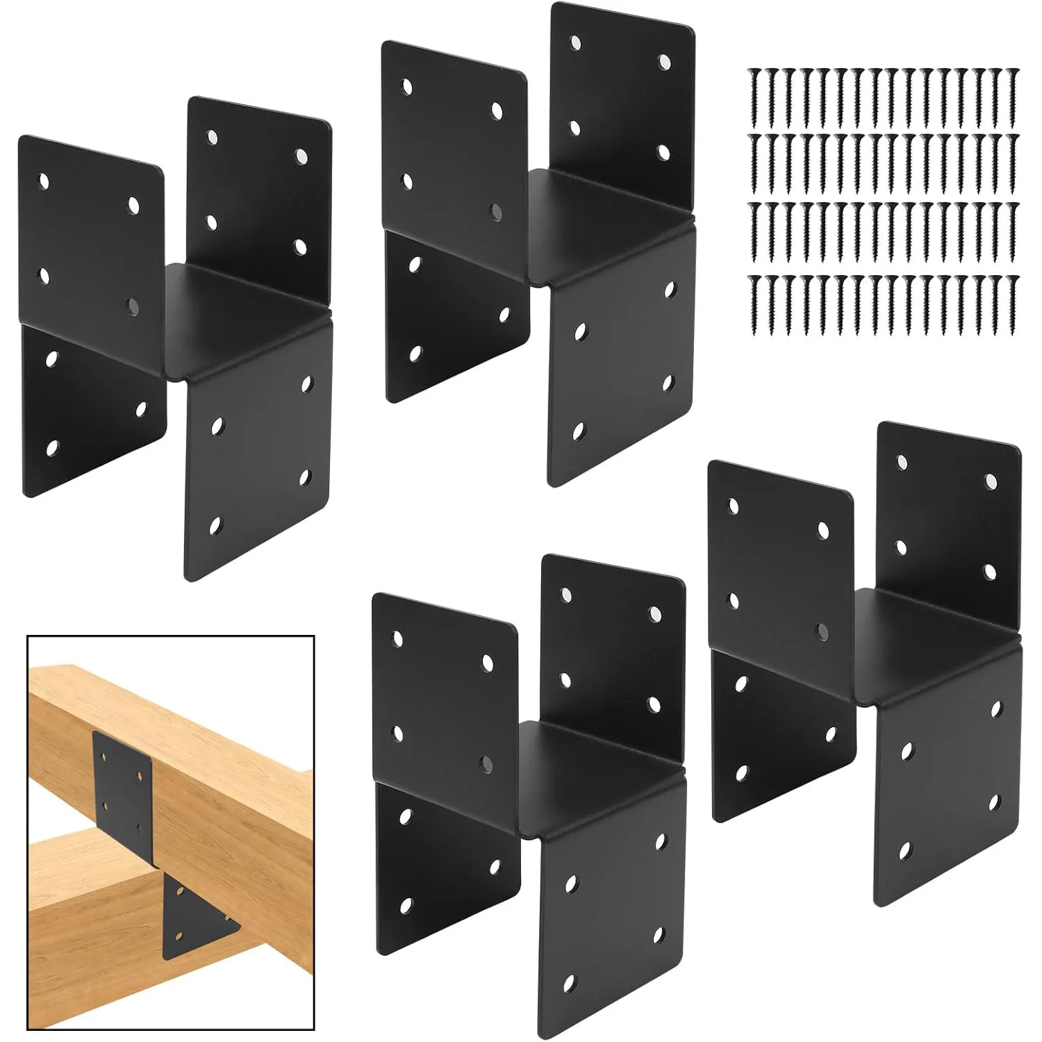 Pavillon-Holzsäulenanker-Basisverbinder, schwarze Halterung, Stützrahmen, feste Pergola-Oberträgerhalterung Image