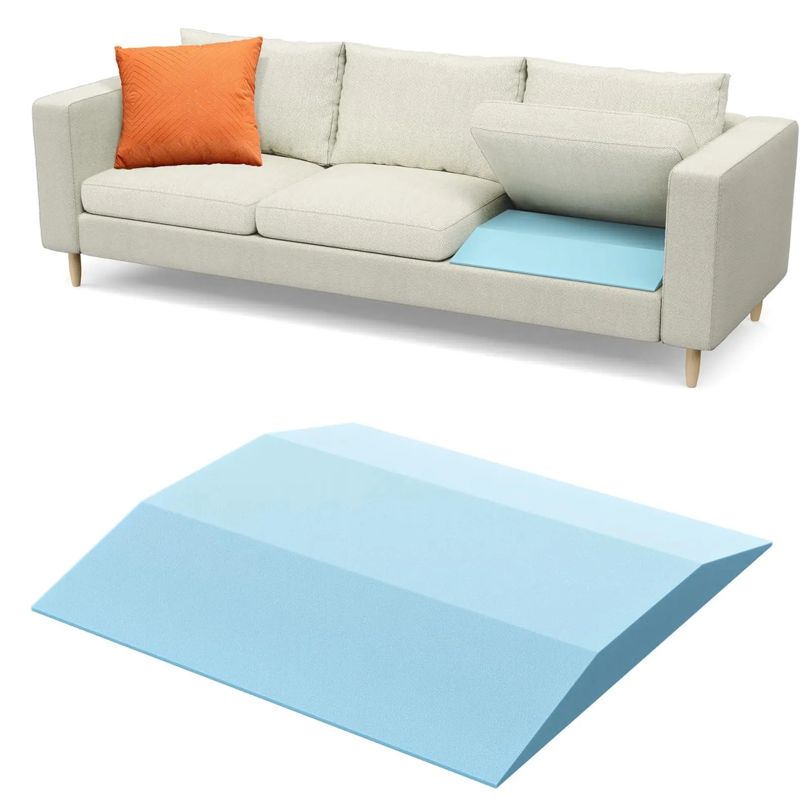 2 Stück 40D hochdichte, feste Schaumstoff-Sofakissenstütze, 50 x 50 cm, trapezförmiges Sofa-Sitzkissen zur Behebung von durchgebeugten Kissen, blau Image