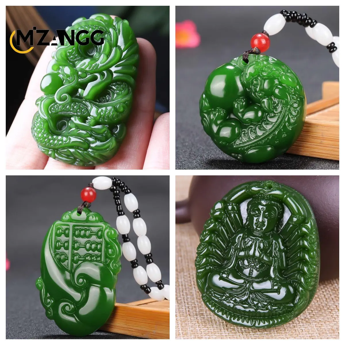 Hetian Jade Jaspis Grüner Buddha Anhänger PIXiu Drache Marke Halskette Anhänger Mode Charm Schmuck Glücksamulett für Männer und Frauen Image
