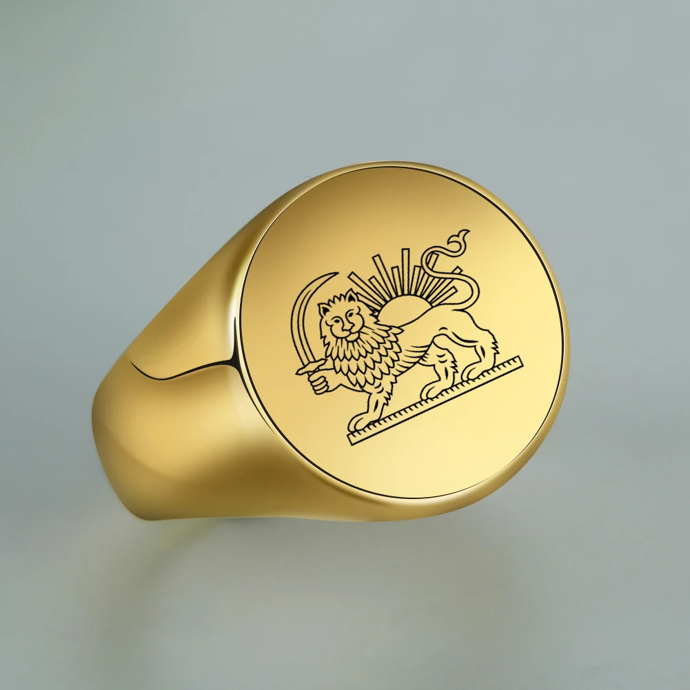 Iran Löwe und Sonne Fingerring Edelstahl Maßgefertigter Ring für Männer Frauen Lasergravur Ringe Persische Souvenir-Serie Geschenke Image