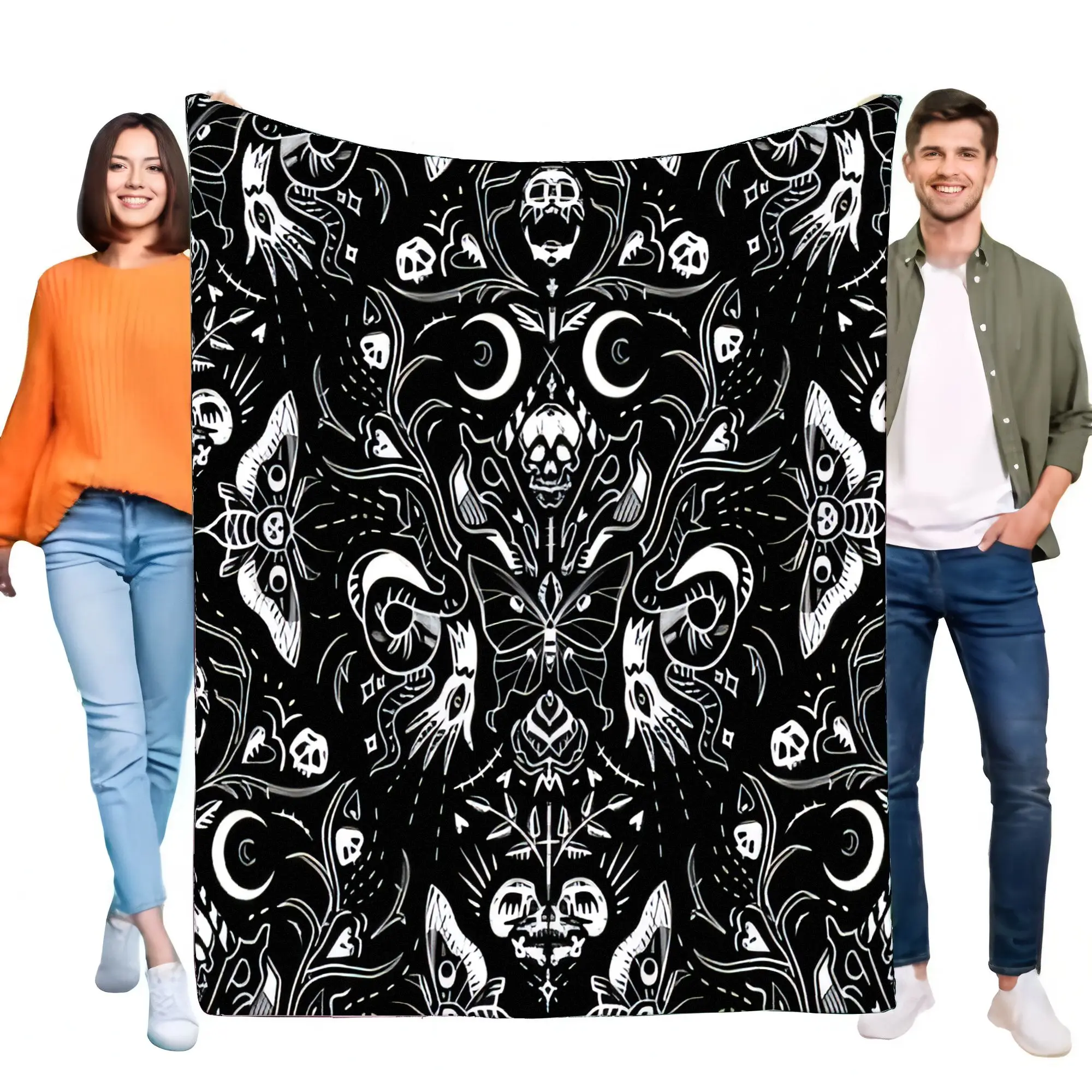 Überwurfdecke mit Totenkopfmuster, weich, gemütlich, leicht, Gothic-Dekor, ideal für Sofa, Bett, Halloween-Geschenk Image