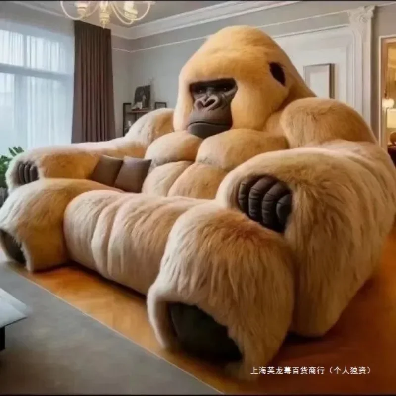 Internet-Berühmtheit Gorilla-Sofa Wohnzimmer Villa Kreatives Leder-Plüsch Premium Zweidimensionales Schlafsofa