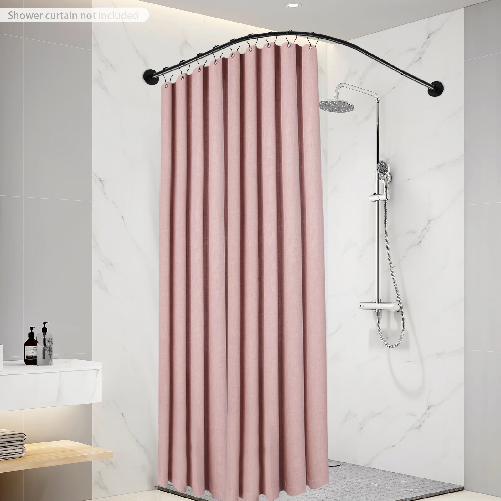 L-förmige 37,4*51,18 Zoll Duschvorhangstange Ausziehbare Gerade Stangen Edelstahl Teleskopstange mit Kugelhaken