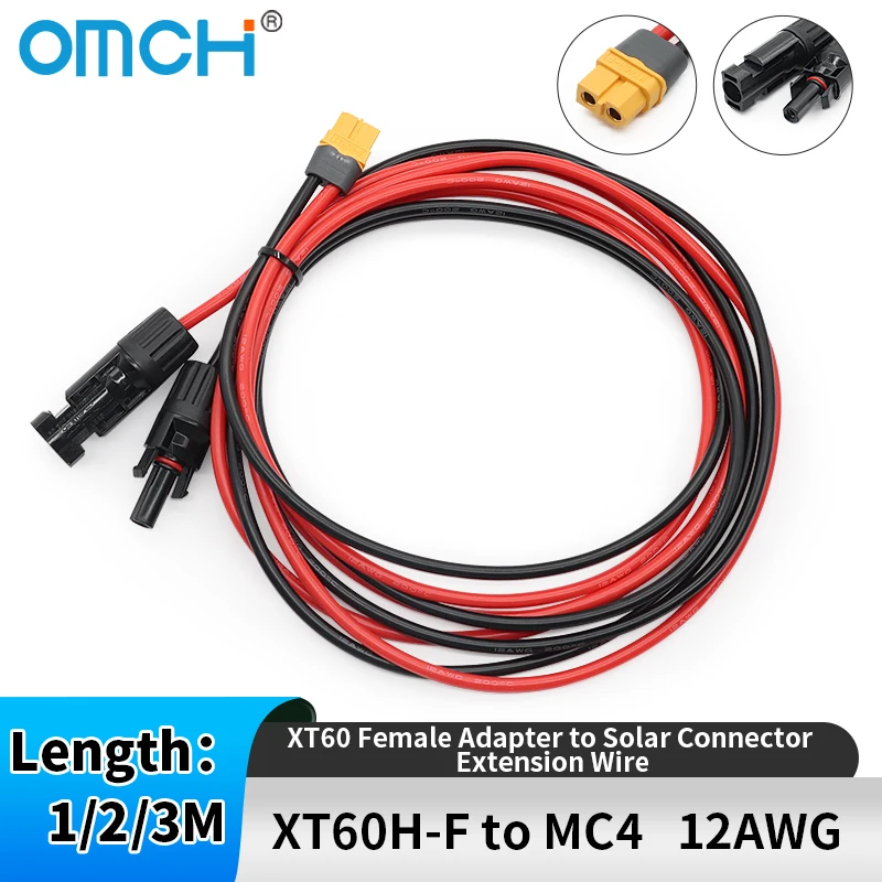 OMCH 12AWG 1/2/3m Solarkabel XT60 Buchsenadapter auf Solaranschluss-Verlängerungskabel für tragbare Powerstation Solargenerator Image