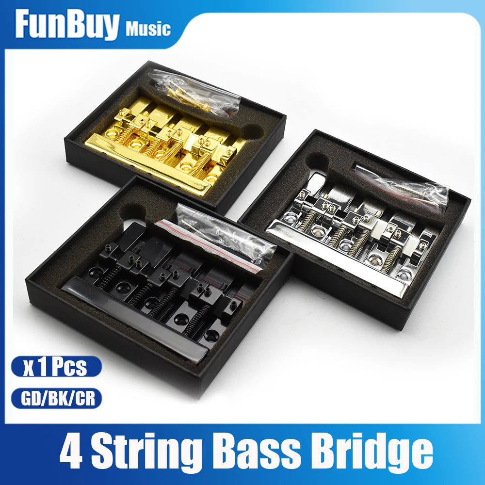 Vintage 4-saitige Bassbrücke 82,3 x 63,5 mm Saitenboden durch Saitenabstand 19 mm Bass Feste Brücke Schwarz/Gold/Chrom Image