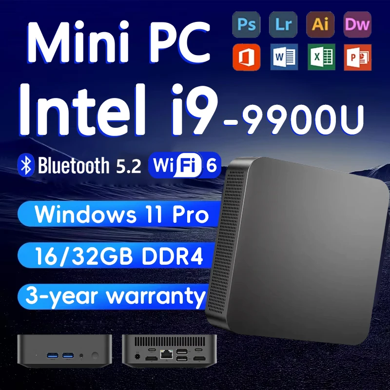 MINI PC Intel Core i9 8950HK Windows 11 Pro 16GB RAM 2TB SSD WIFI6 BT5.2 4K HD Mini Gaming Office Study Desktop Computer