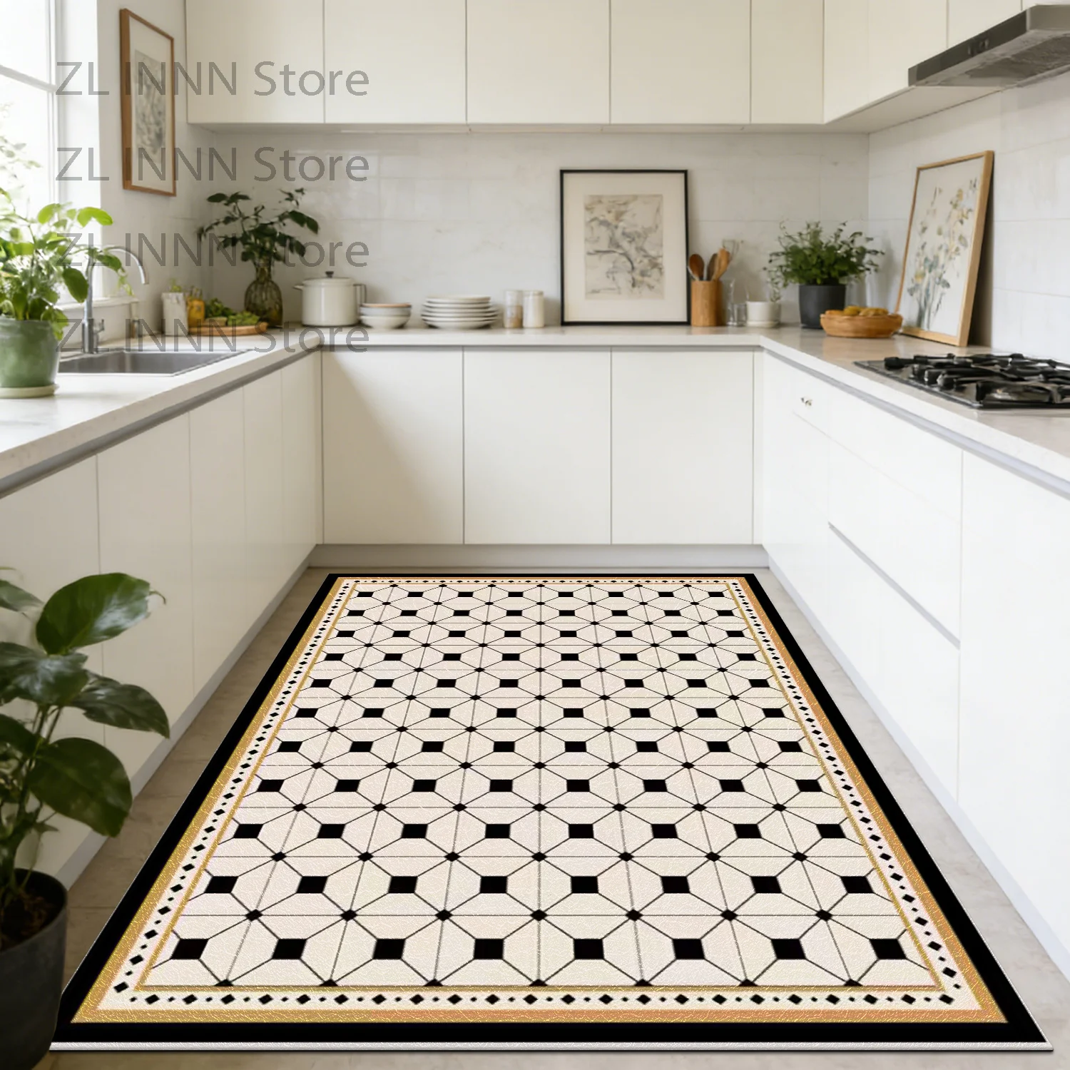 Simple Style Leather Kitchen Floor Mat Cloakroom Bathroom Non-slip Waterproof Carpet Decoration Home Easy Clean Large Area Rugs