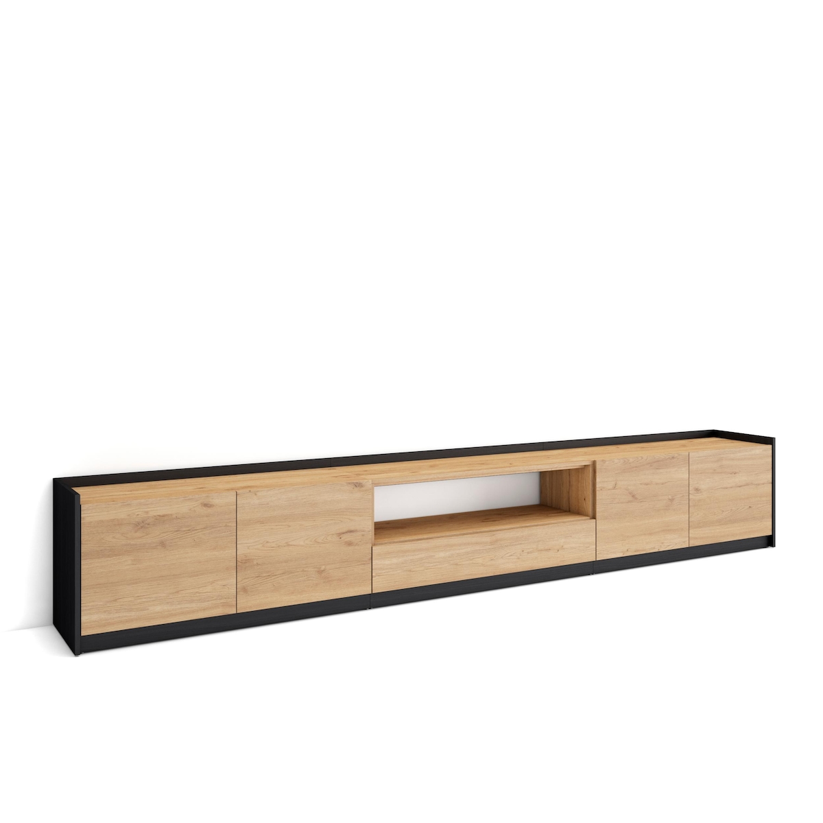 SKRAUT HOME TV-Schrank, Lowboard, für Wohnzimmer und Esszimmer, 310x50x37 cm, Für TV-Geräte bis zu 80", Fernsehtisch, Moderner Stil, Eiche Schwarz Image
