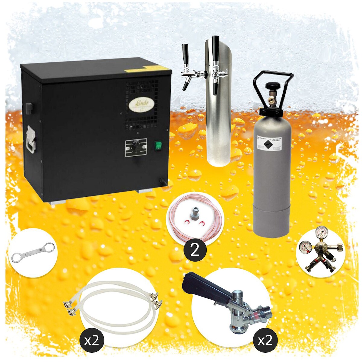 Komplett Set Zapfanlage, Bierzapfanlage AS-40, 2-leitig, Durchlaufkühler, Nasskühler - Untertheke, inkl. Schanksäule, 5 Liter Adapter,Kombi Image