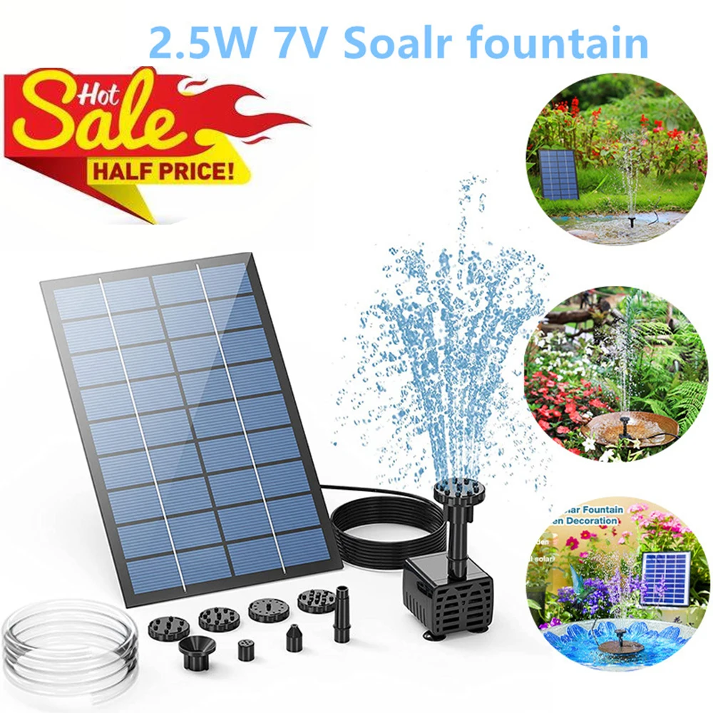 Fontana con pompa ad acqua solare da 2,5 W, con 6 ugelli e tubo dell'acqua da 4 piedi, pompa ad energia solare per bagno di uccelli, laghetto, pompa per fontana solare da giardino